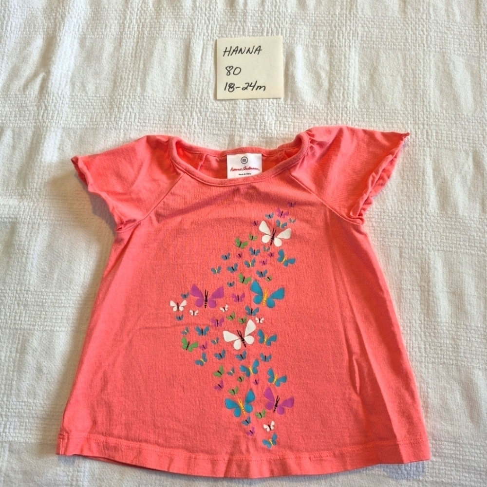 Hanna Andersson girls size 80 or 18-24 months light orange butterfly print shirt
